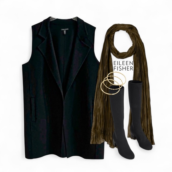 Eileen Fisher Jackets & Blazers - Eileen Fisher Black Wool Vest Duster Top SZ L